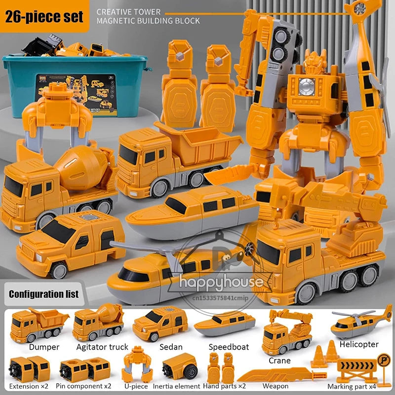 Magnetic Transform Engineering Car Assembled Toys for Toddler Magnetic Blocks for Kids Activities Toy Transforming Robot Car Toy