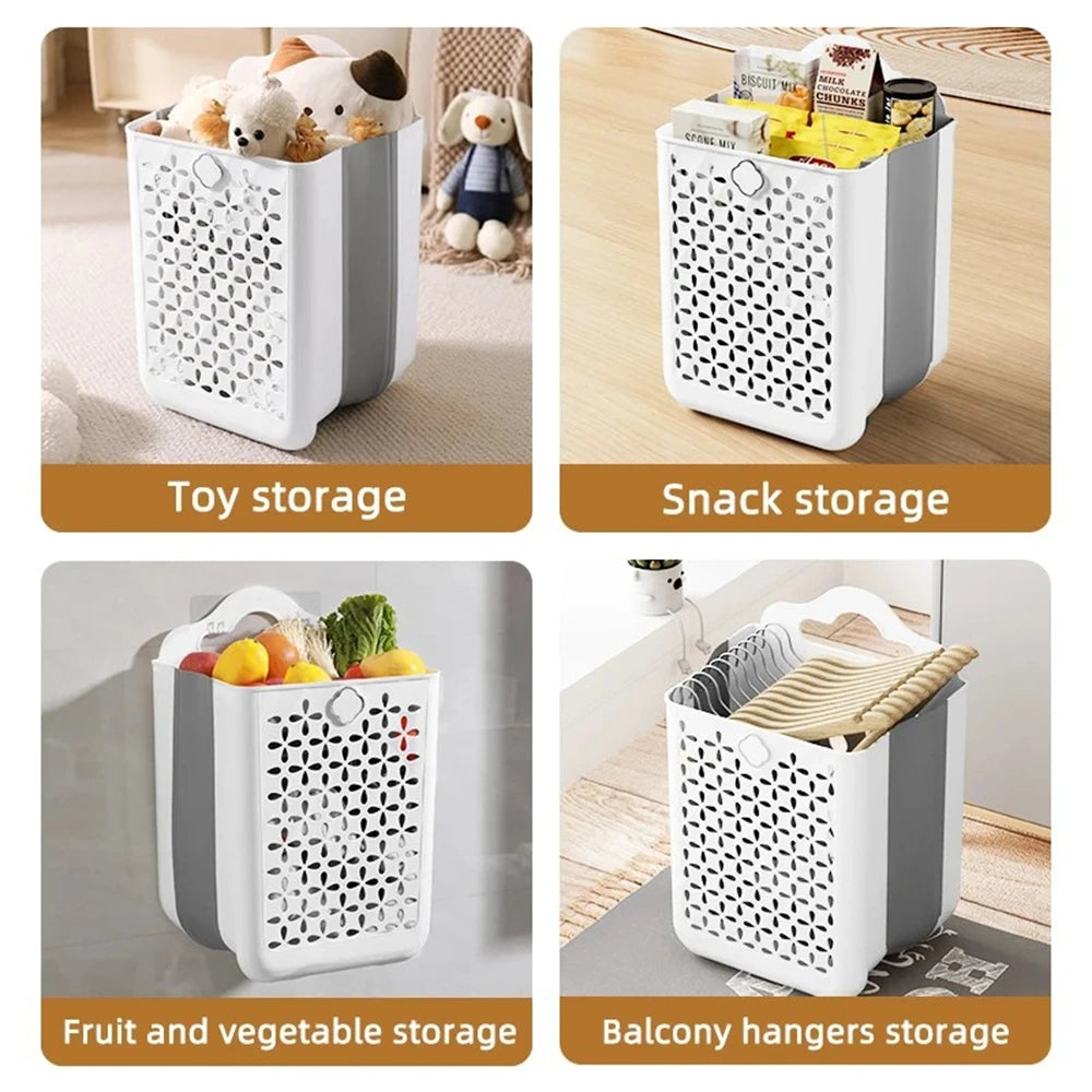 Dirty Clothes Basket with Large Capacity Folding Wall Hanging Dirty Clothes Basket Bathroom Laundry Bag Portable Clothes Basket